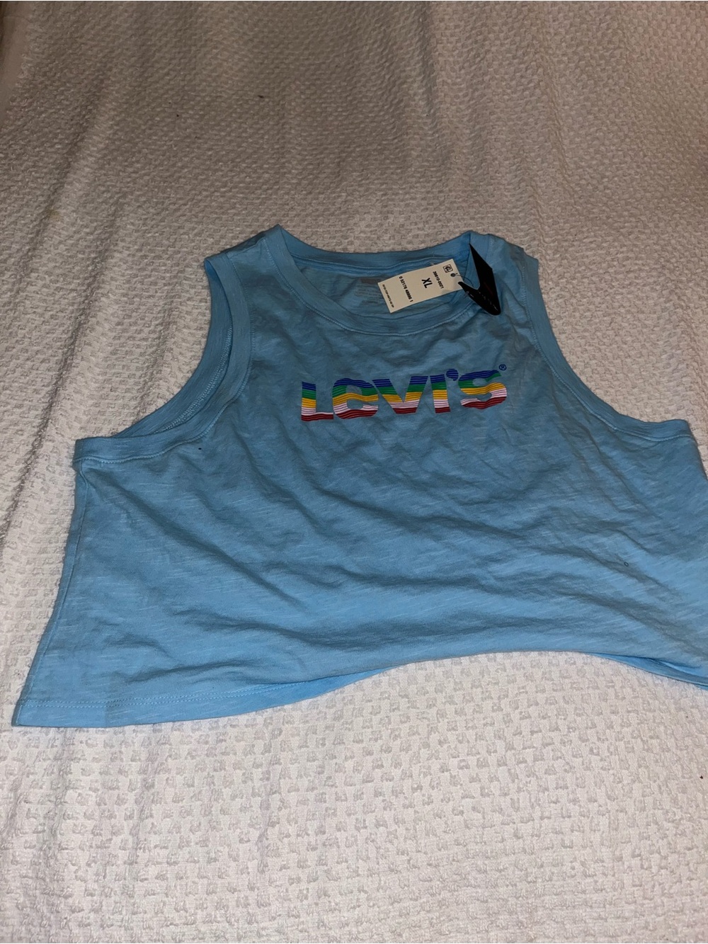 Levi's Light Blue Cropped Tank with Rainbow Logo